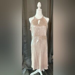 Shimmering Pleated, Knee Length, Rose Gold Dress